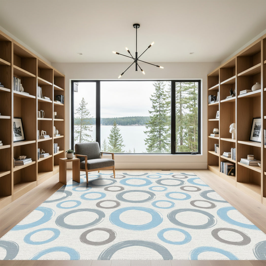 Light Blue Gray Circular Brushstroke Rug