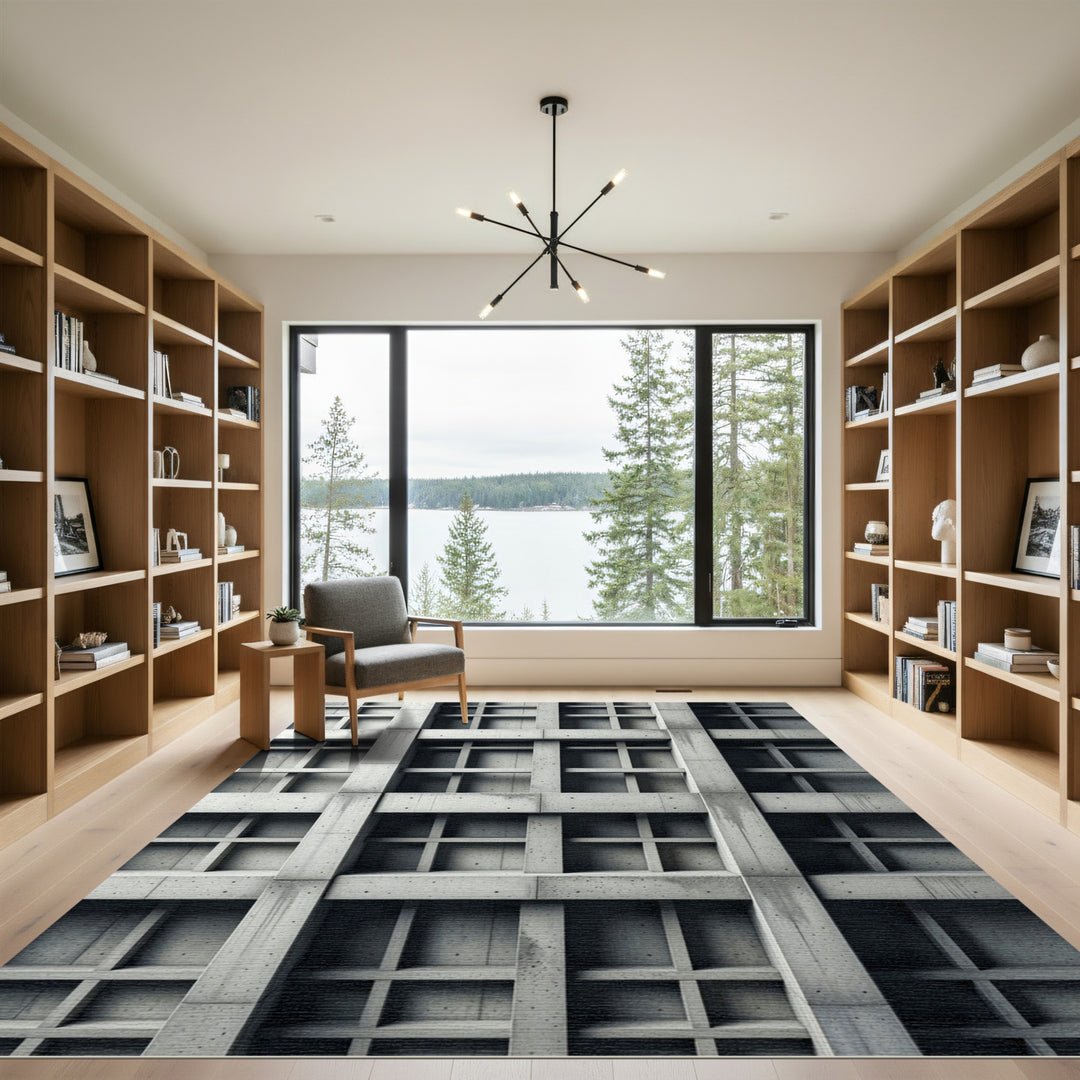 Gray Concrete Brutalist Grid Rug