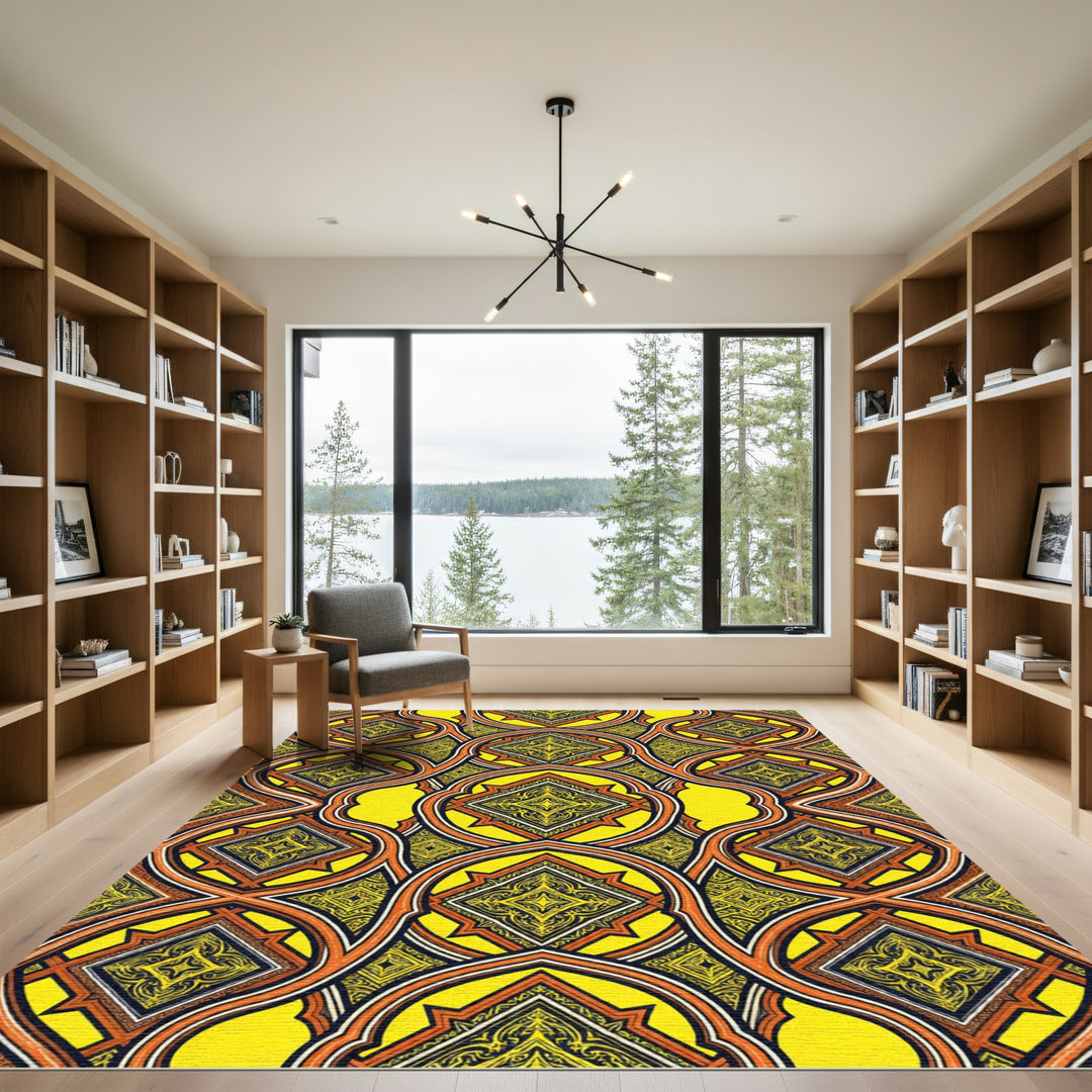 Vibrant Yellow Orange Geometric Arch Rug
