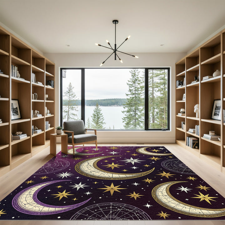 Celestial Moon Gold Stars Rug
