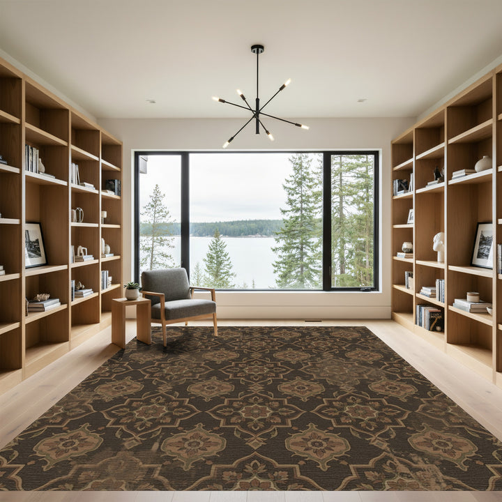 Distressed Earthy Quatrefoil Floral Rug