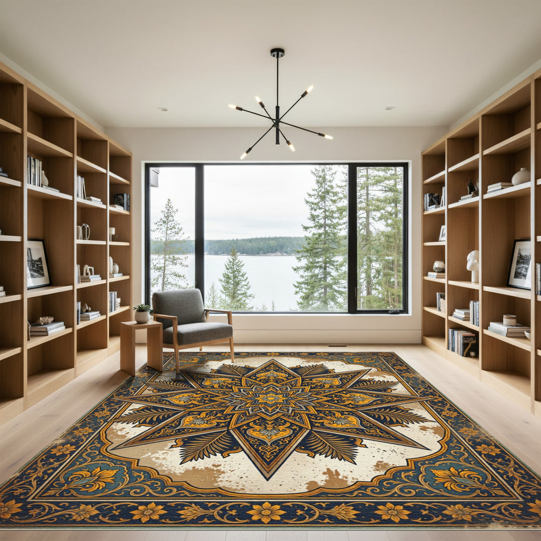 Golden Eight-Pointed Star Rug