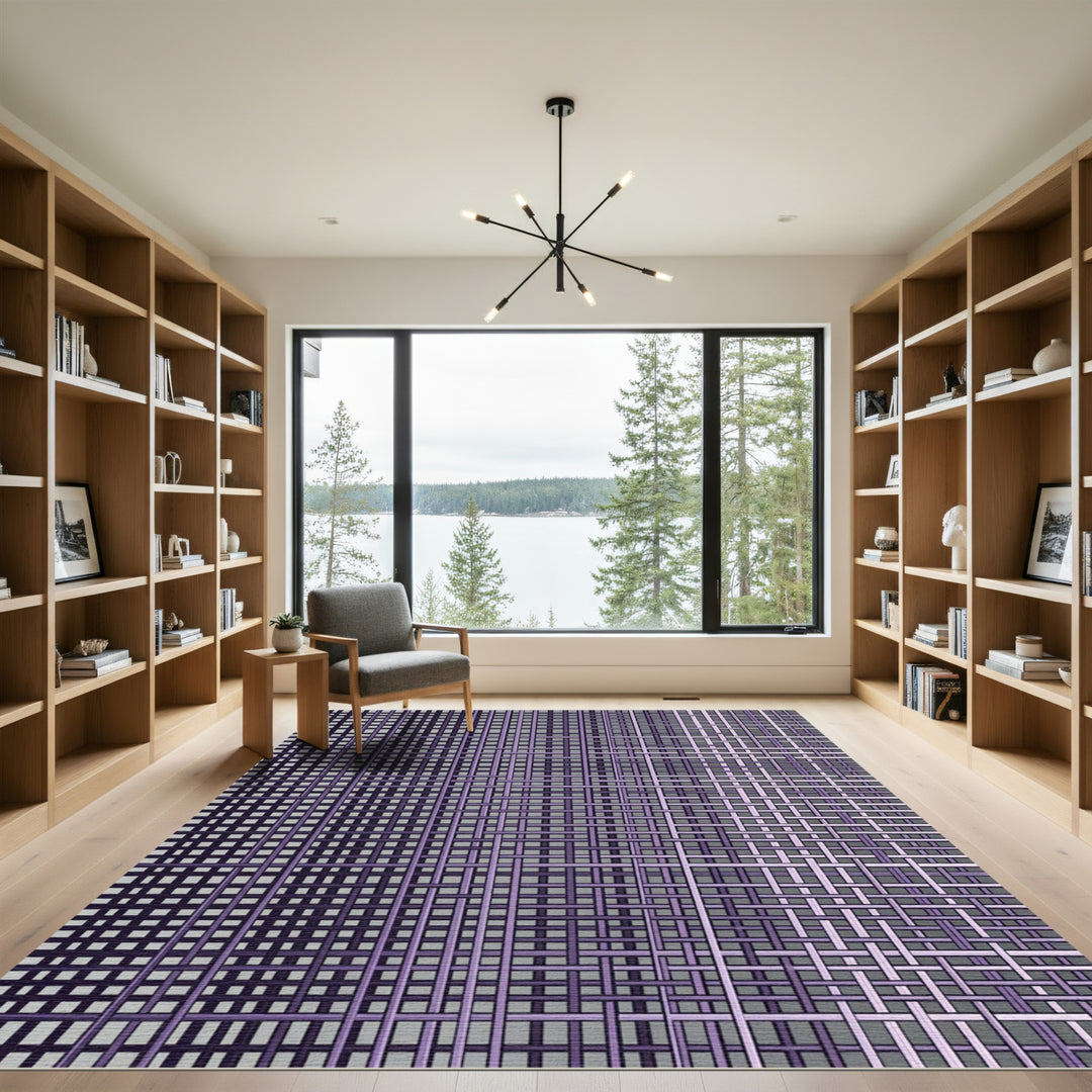 Woven Purple Grid Composition Rug