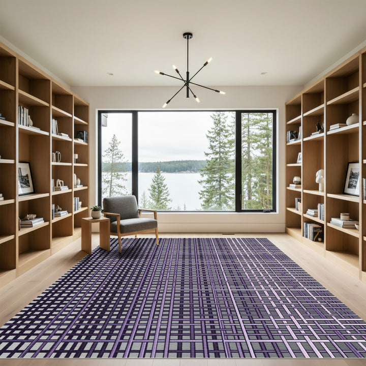 Woven Purple Grid Composition Rug