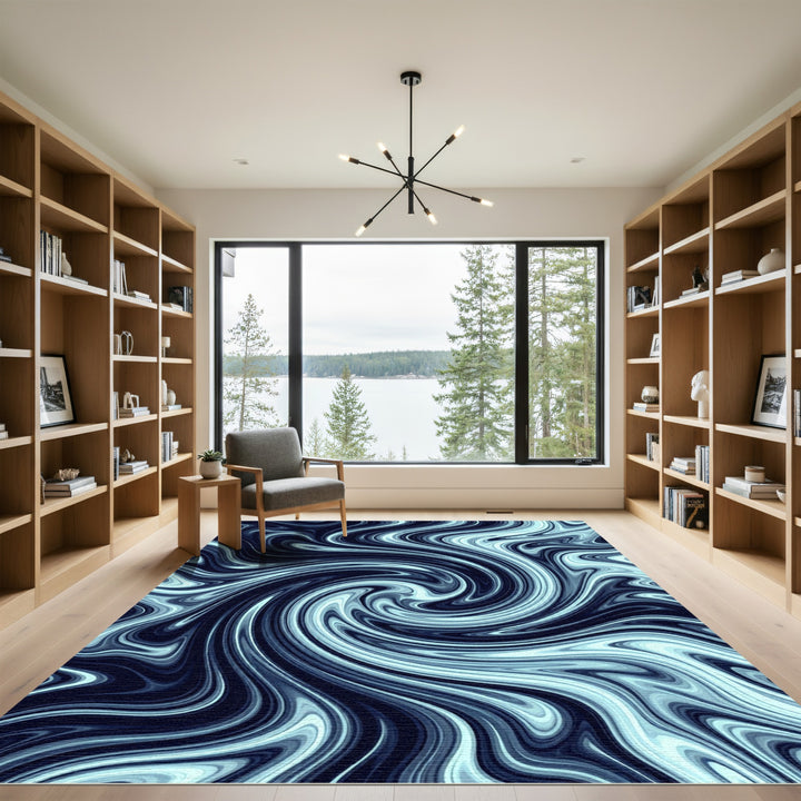 Deep Blue Swirling Abstract Flow Rug