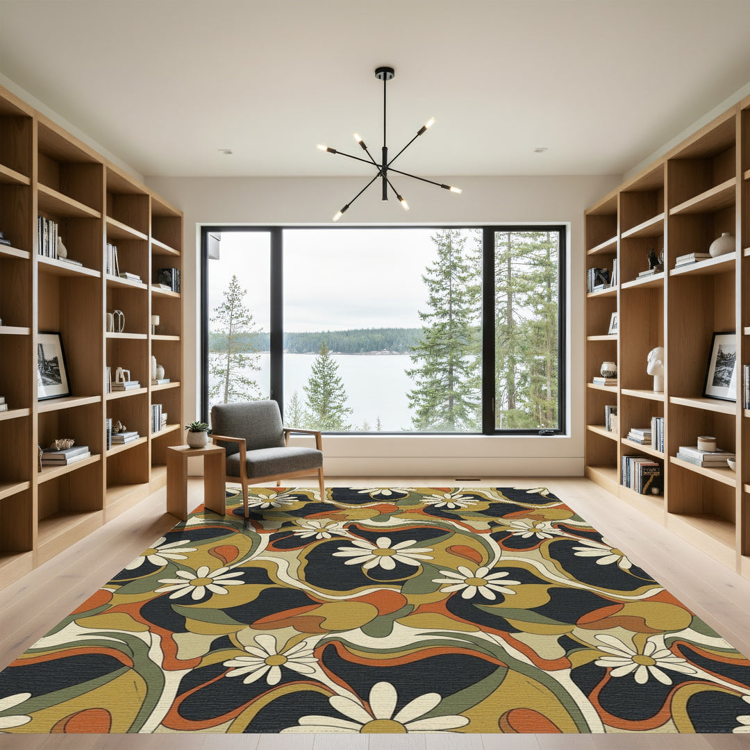 Retro Daisy Swirl Abstract Rug