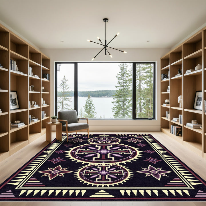 Ornate Purple Sunburst Cross Rug
