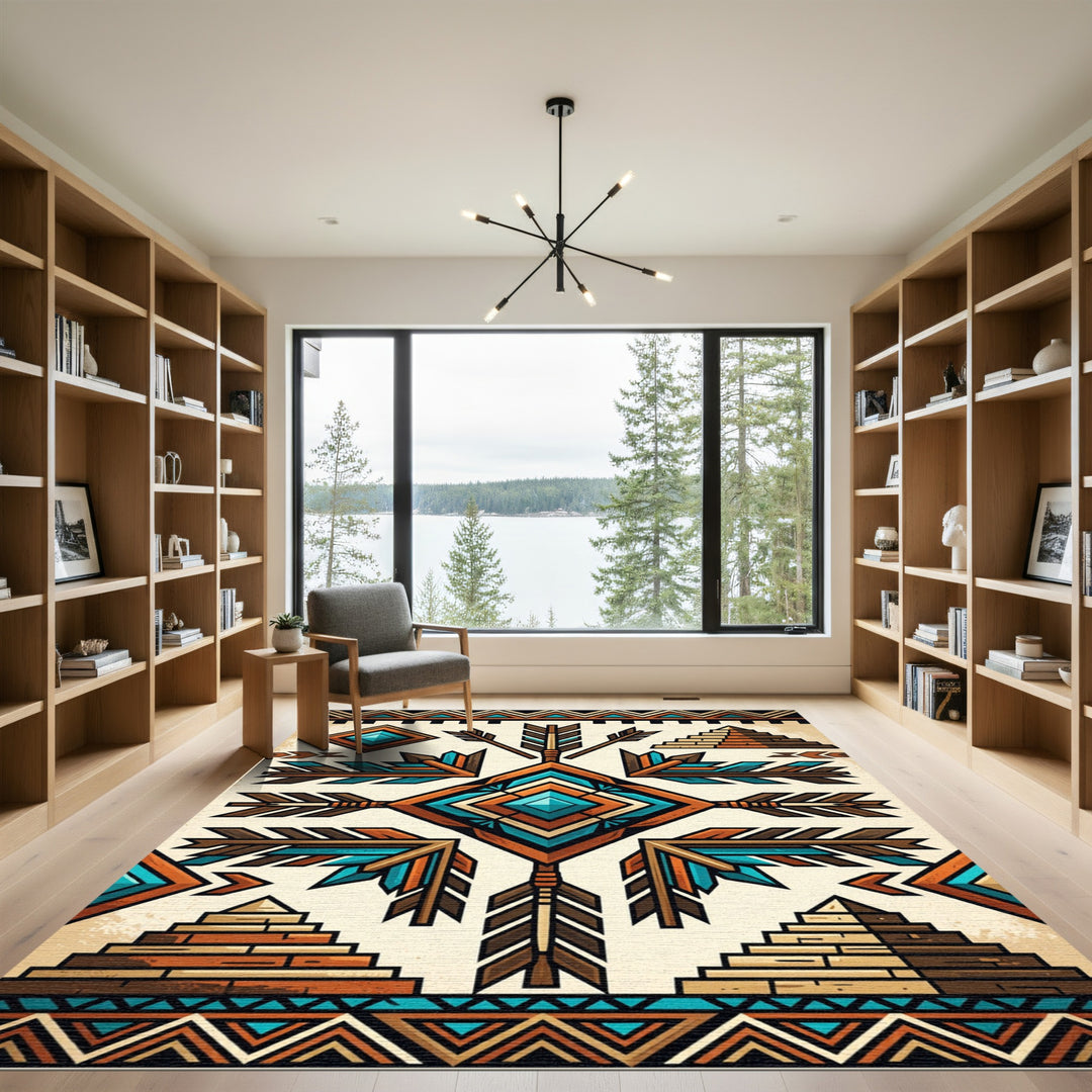 Navajo Inspired Teal Arrow Diamond Rug