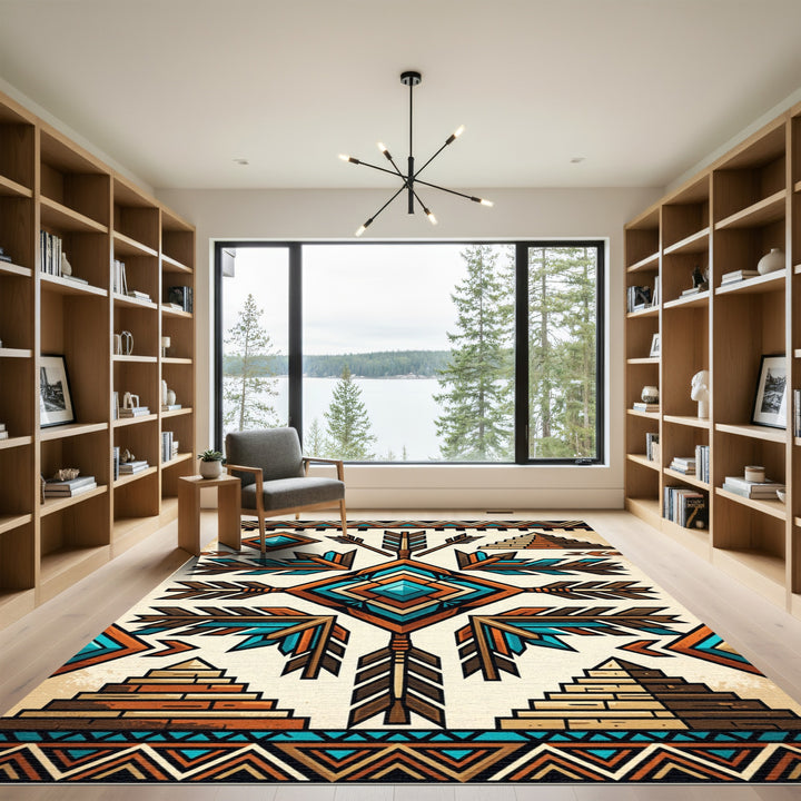 Navajo Inspired Teal Arrow Diamond Rug
