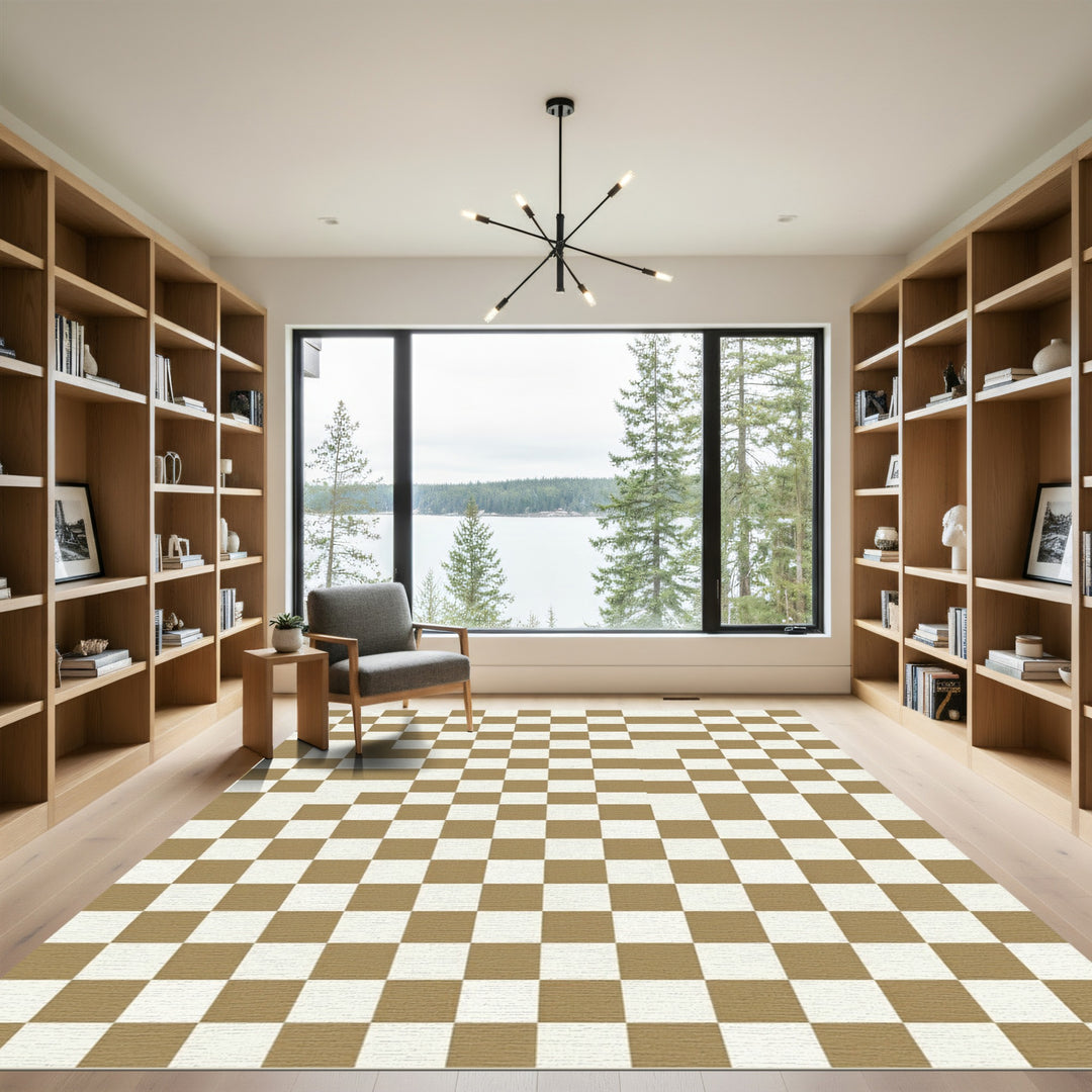 Gold and Cream Checkerboard Field Rug