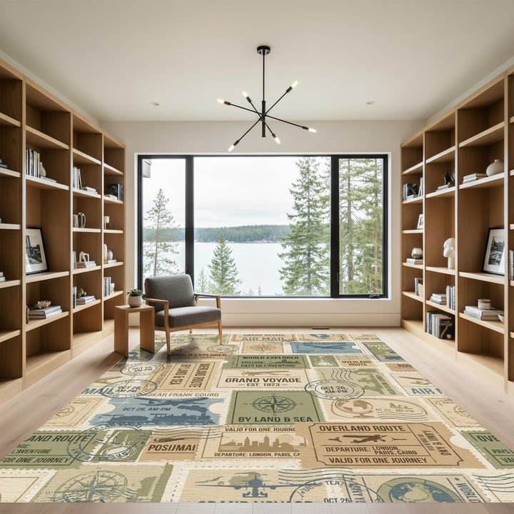 Vintage Travel Stamp Collage Rug
