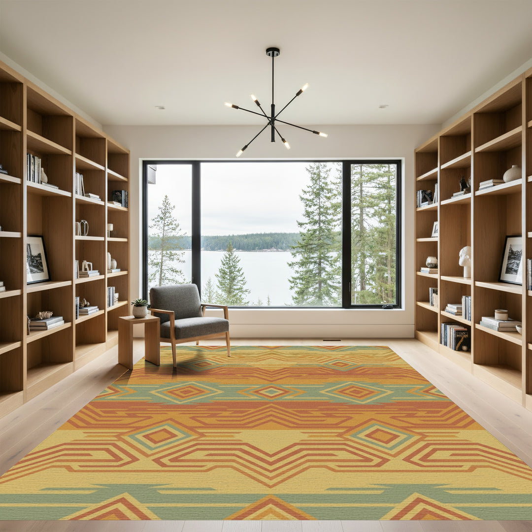 Earthy Geometric Diamond Zigzag Rug