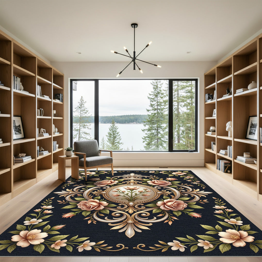 Elegant Rose Medallion Floral Rug