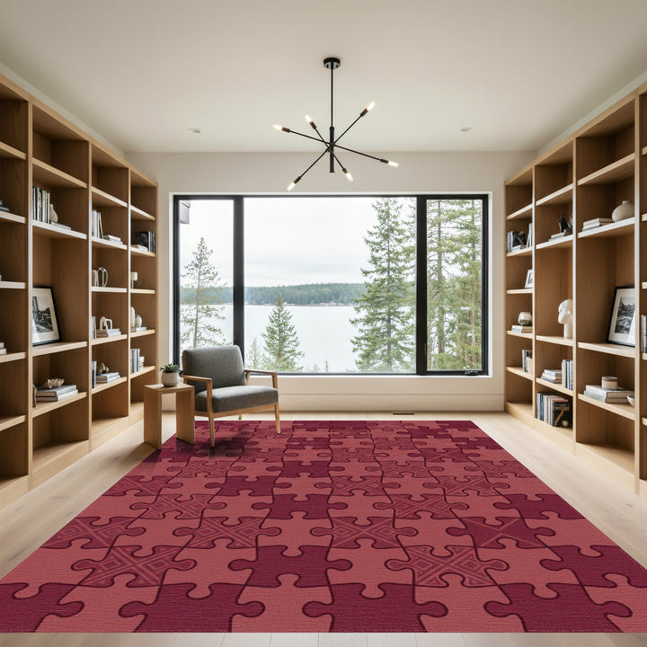 Crimson Jigsaw Puzzle Geometric Rug