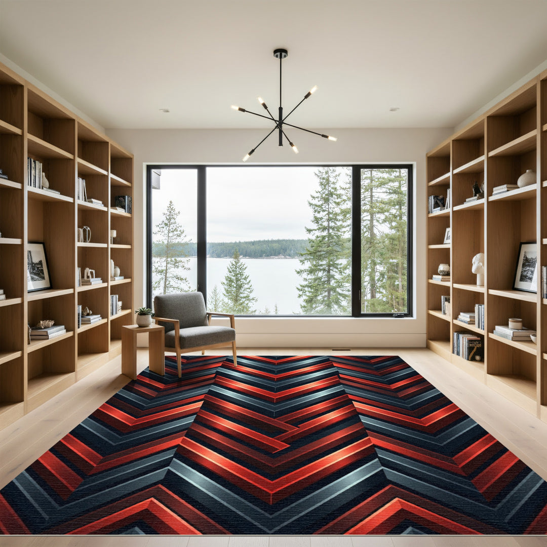 Red Gray Chevron Chevron Rug