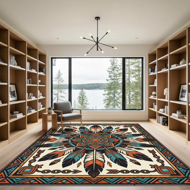 Feather Sunburst Tribal Medallion Rug