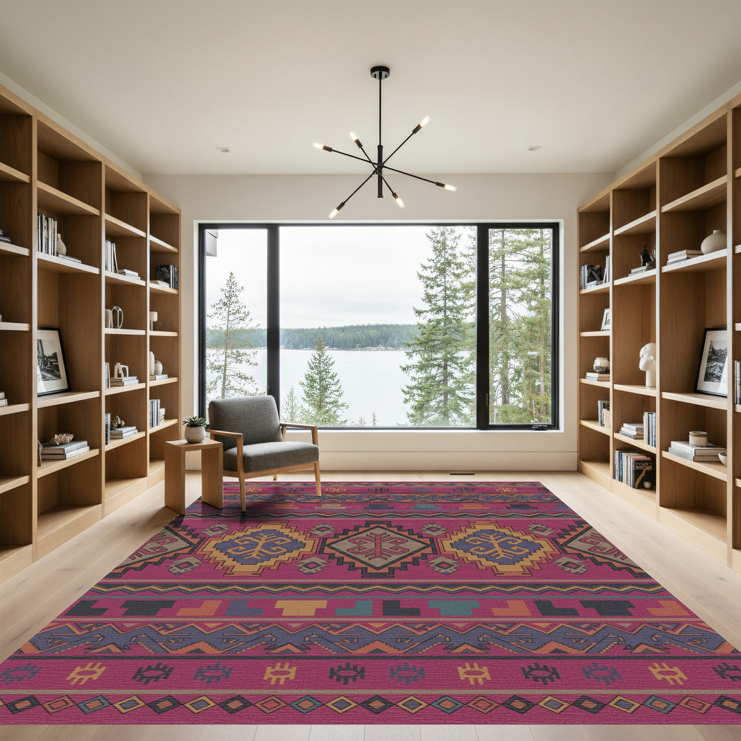 Crimson Geometric Tribal Medallion Rug
