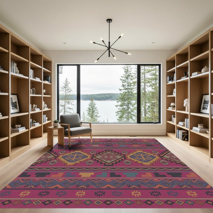 Crimson Geometric Tribal Medallion Rug
