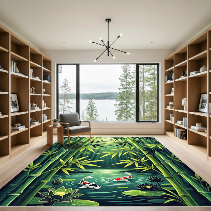 Serene Bamboo Forest Koi Pond Rug