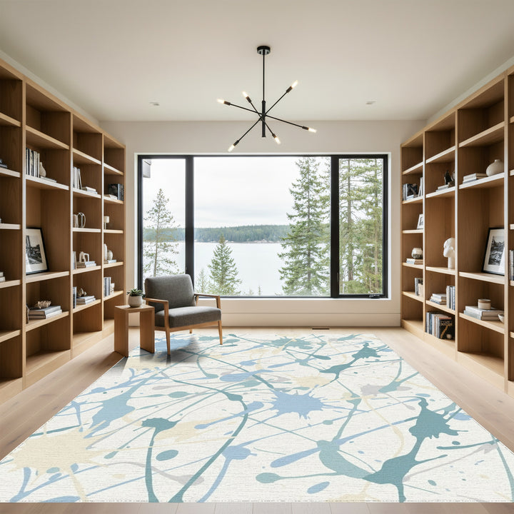 Soft Blue Splatter Paint Abstract Rug