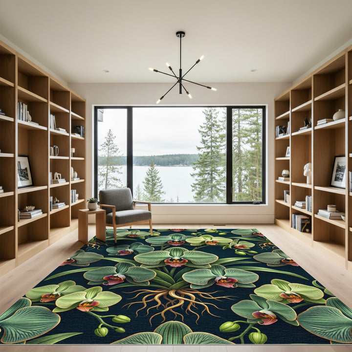 Green Orchid Bloom Botanical Tapestry Rug