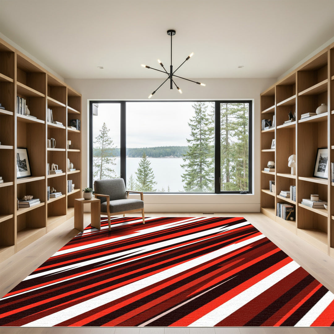 Crimson Red Diagonal Stripe Rug