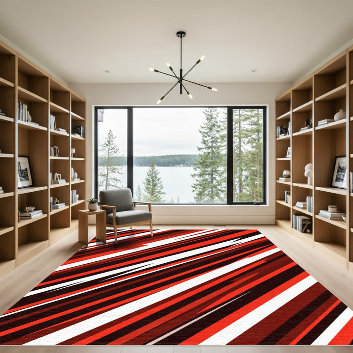 Crimson Red Diagonal Stripe Rug