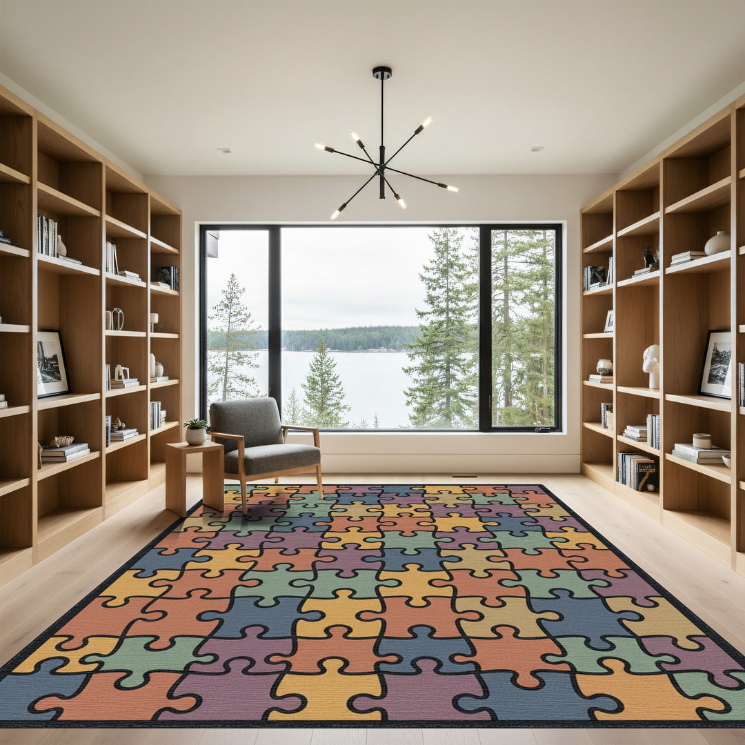 Colorful Puzzle Pieces Square Rug
