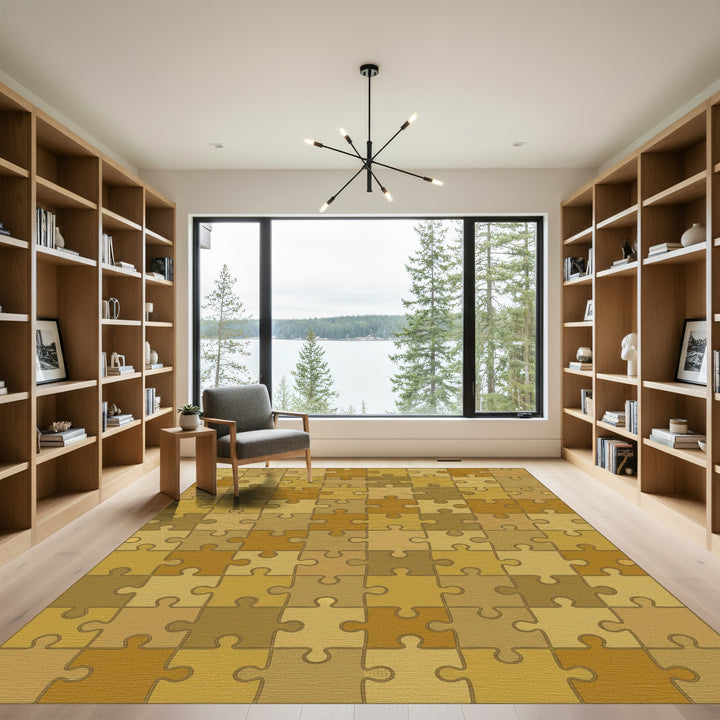 Golden Puzzle Pieces Field Rug