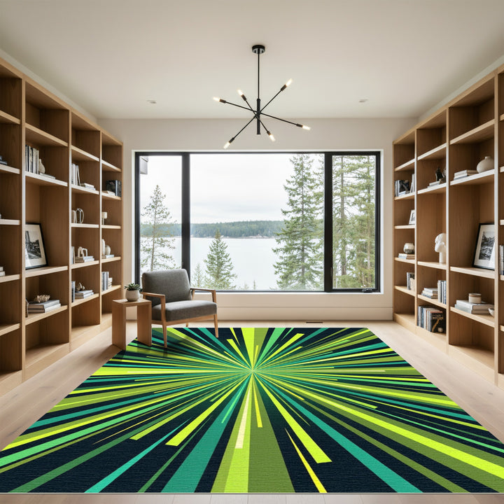 Radiant Green Burst Abstract Rug