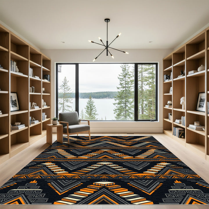 Textured Orange and Gray Aztec Steps Rug