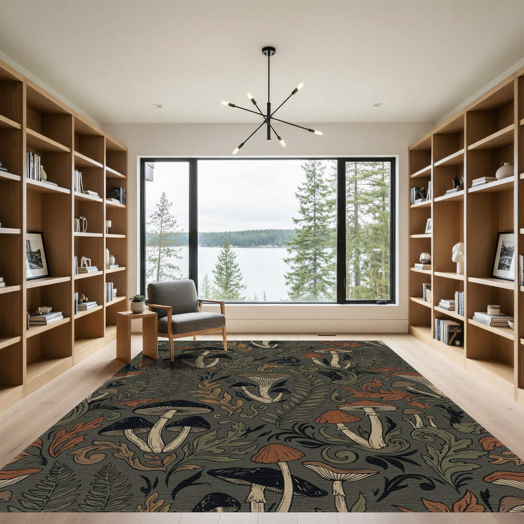 Vintage Mushroom Foliage Medallion Rug