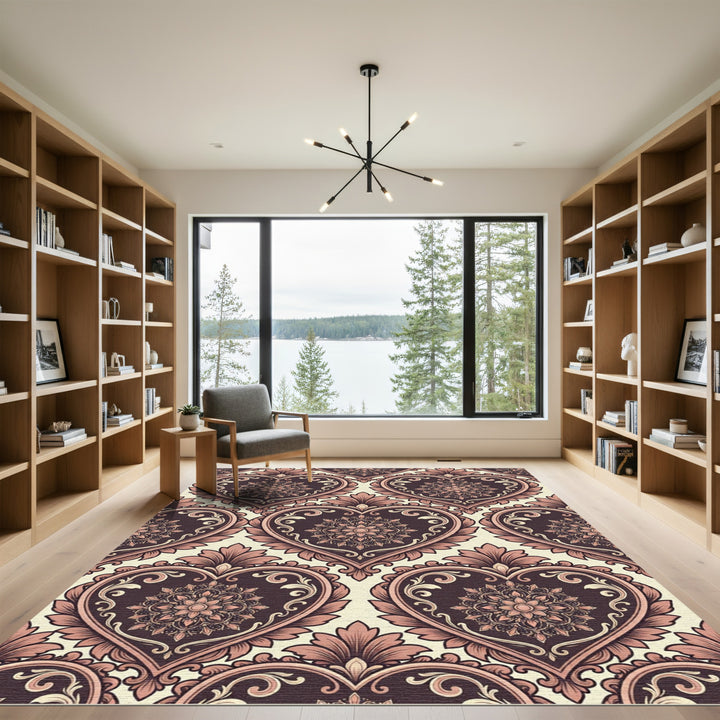 Ornate Pink Heart Scroll Wallpaper Rug