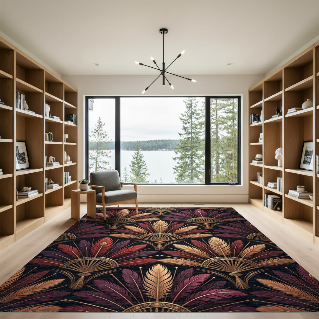 Art Deco Golden Plum Feather Fan Rug