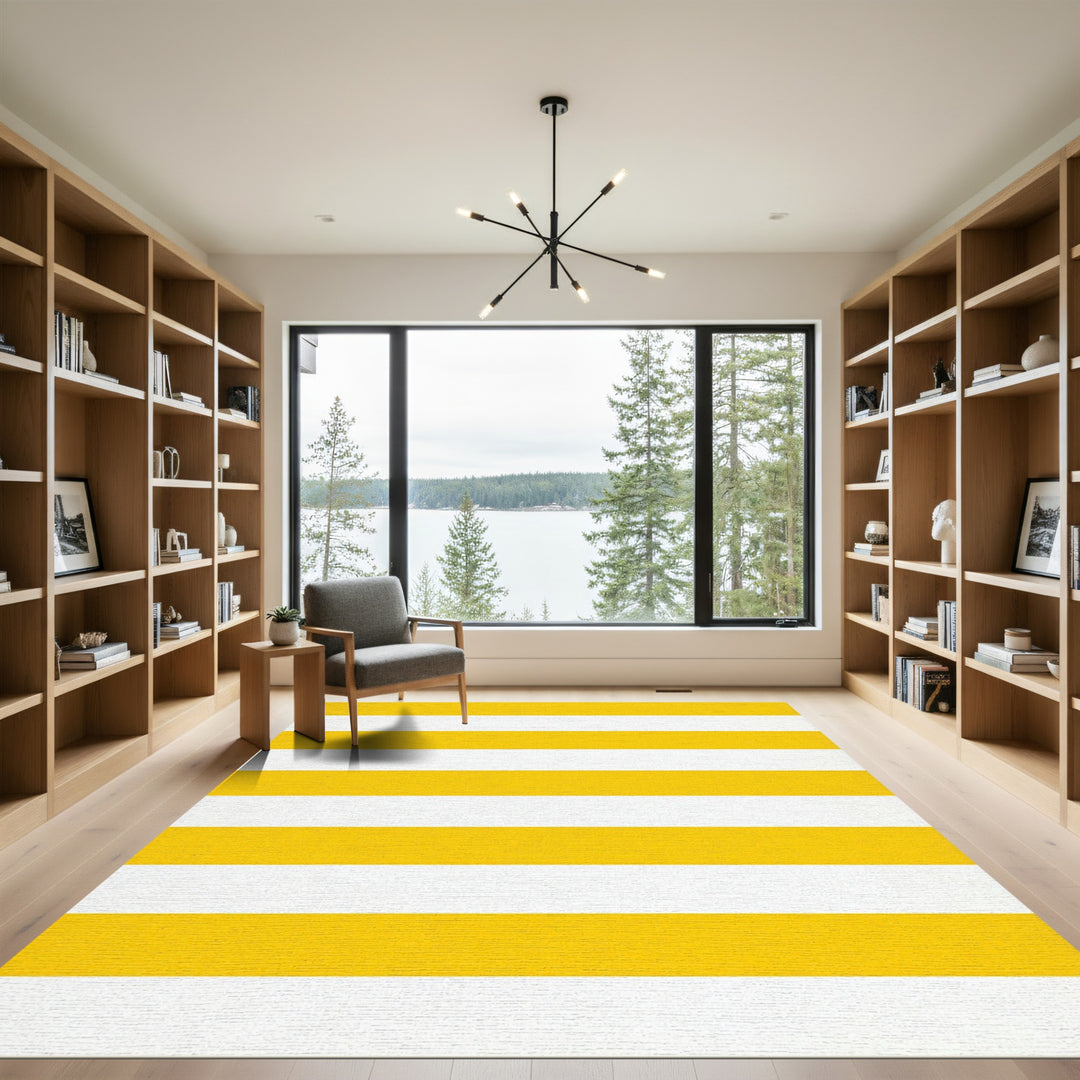 Bold Yellow White Horizontal Stripe Rug