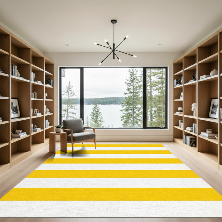 Bold Yellow White Horizontal Stripe Rug