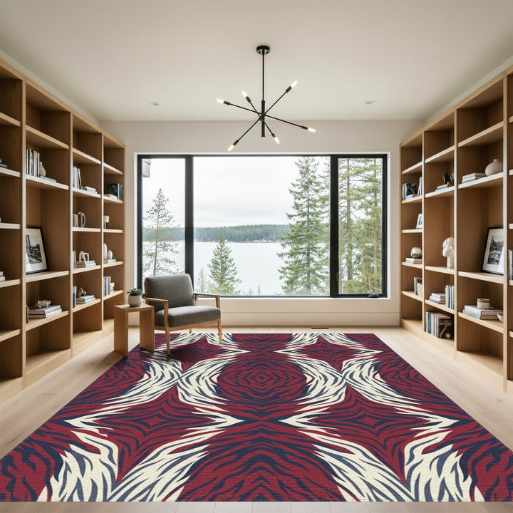 Deep Red Blue White Zebra Stripes Rug