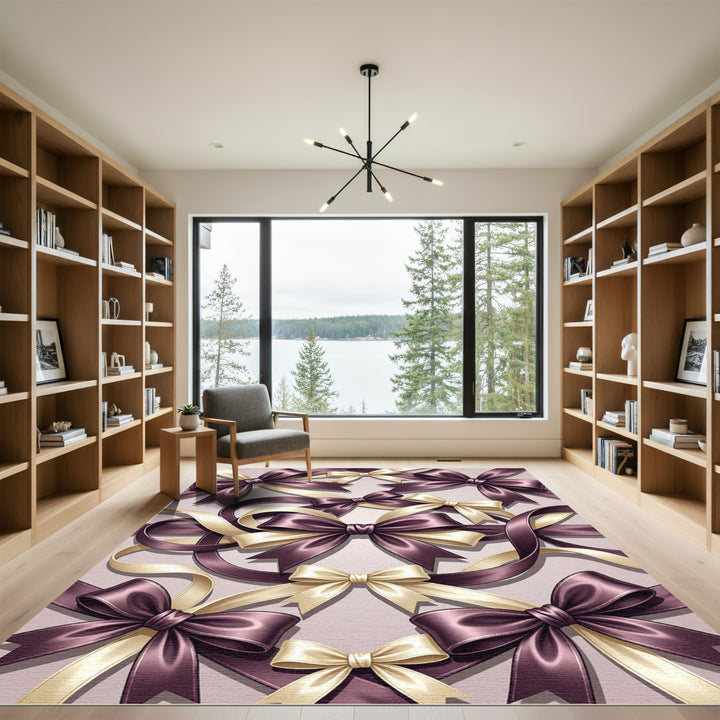 Rich Plum Bows Cream Ribbon Rug