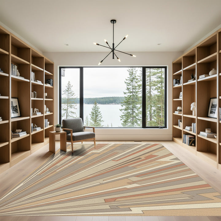 Terracotta Brown Geometric Sunburst Rug