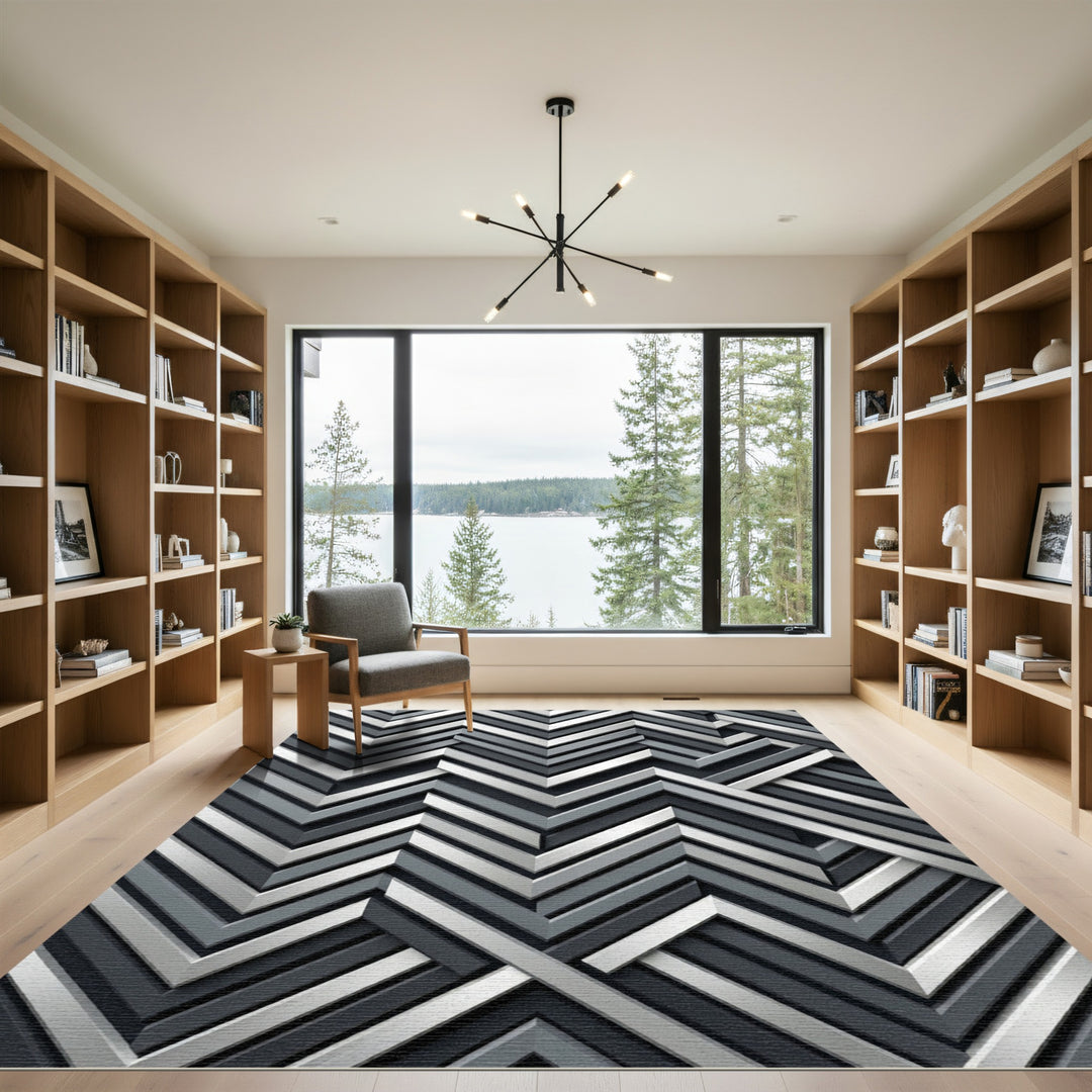 Chevron Ash Geometric Modern Rug