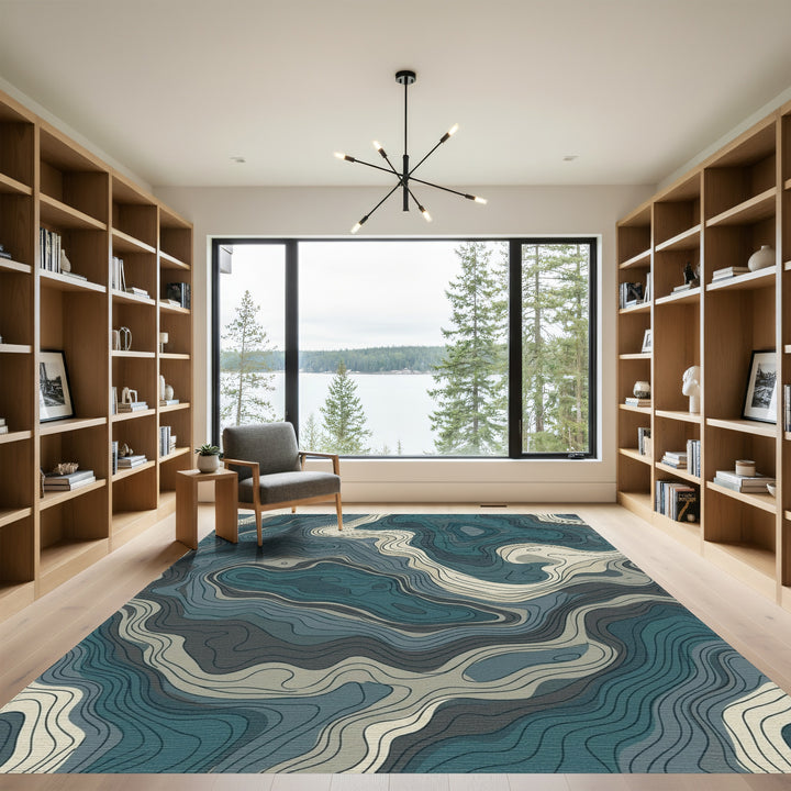 Teal Beige Contour Landscape Rug