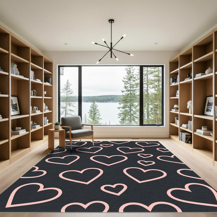 Pink Hearts Dark Background Rug