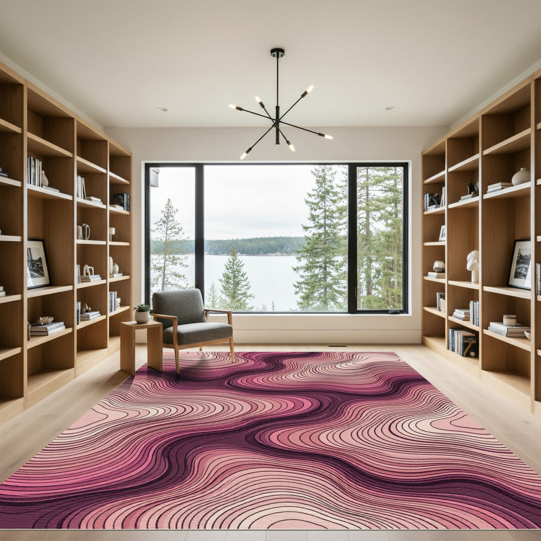 Mauve Pink Flowing Contour Waves Rug