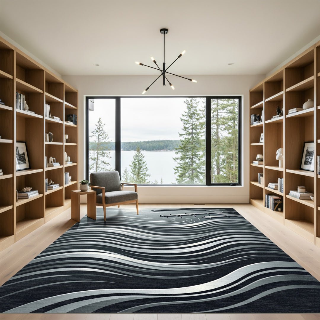 Monochromatic Abstract Water Dock Rug