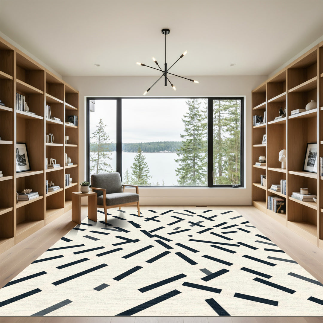Dark Blue Geometric Scatter Rug