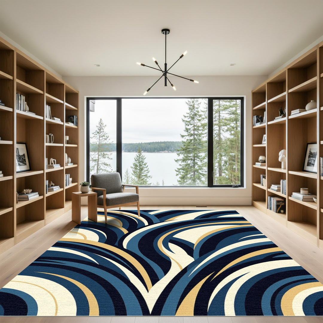 Deep Blue Gold Arc Cascade Rug