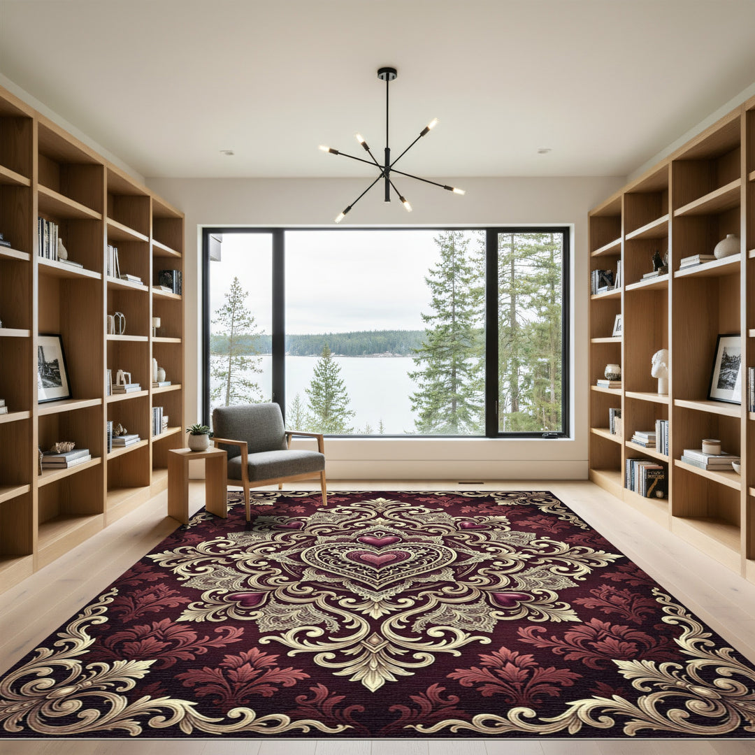 Ornate Heart Damask Royal Rug