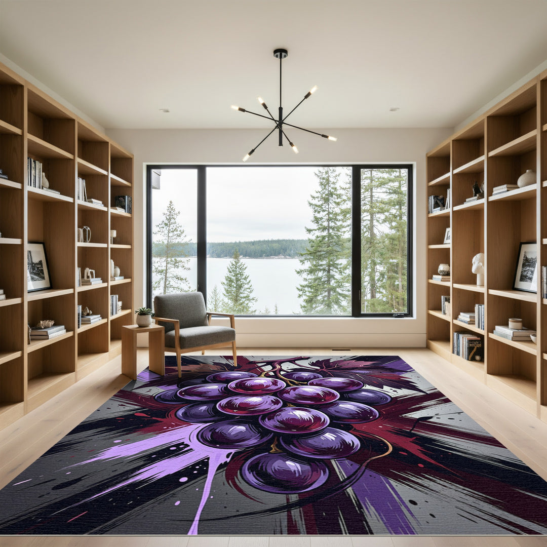 Bold Purple Grapes Burst Abstract Splatter Rug
