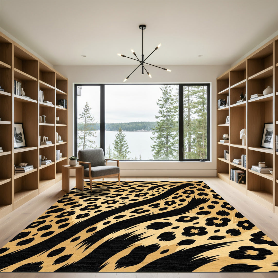 Golden Leopard Spots Black Stripes Rug