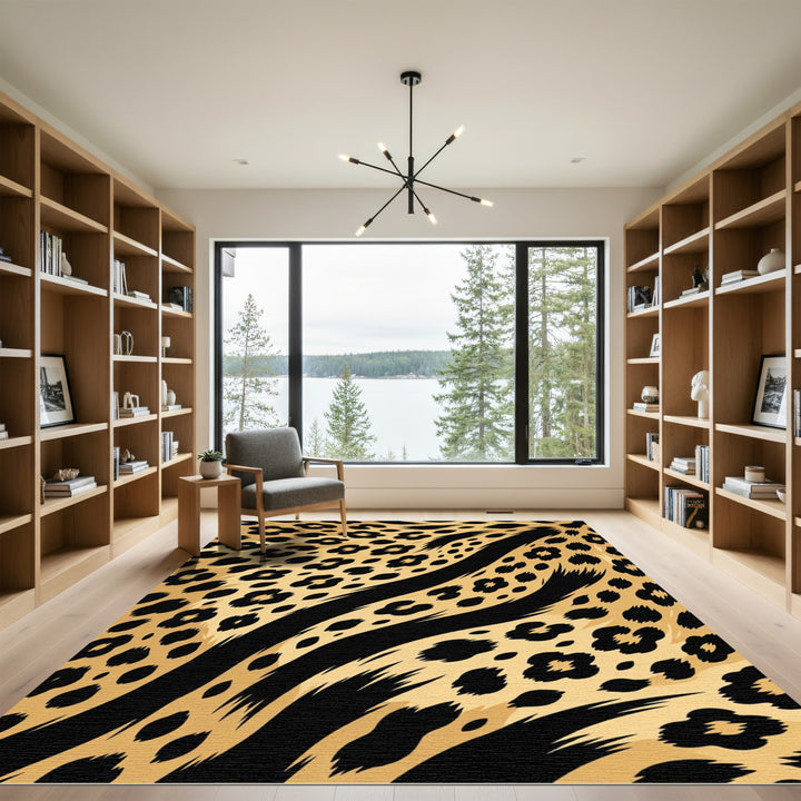 Golden Leopard Spots Black Stripes Rug